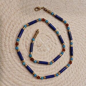Vintage Multi-Gemstone & Gold Beaded Necklace - 18 inches